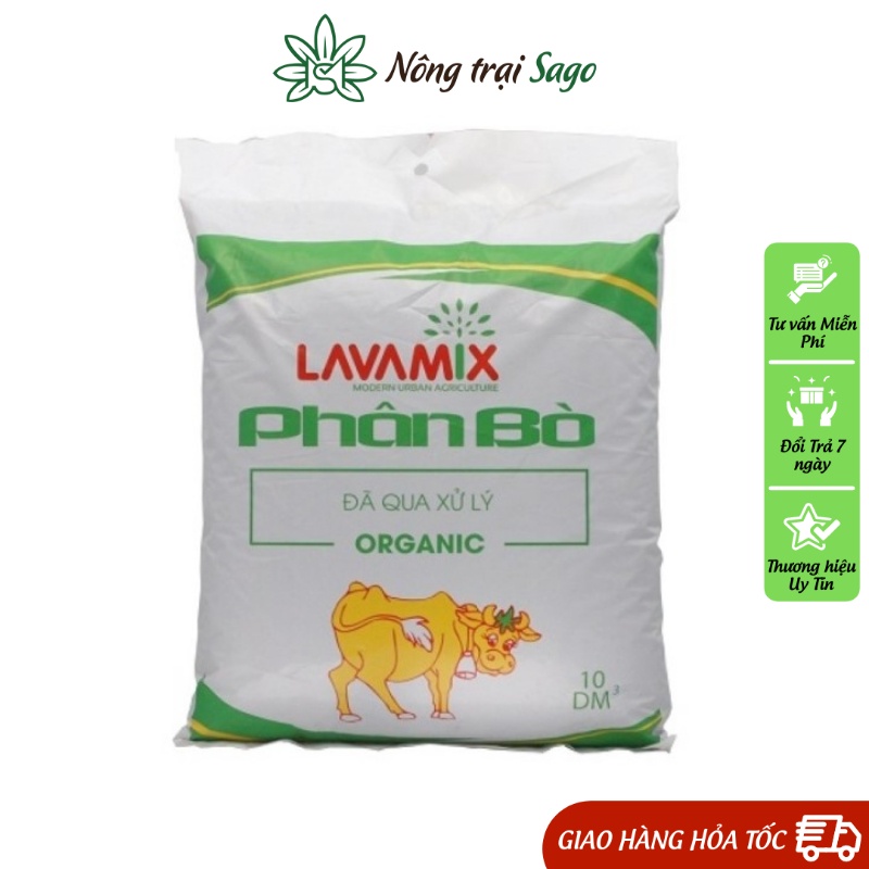 Phân Bò Hữu Cơ LAVAMIX Túi 10 lít - Không Mùi Hôi, Đã Được Xử Lý