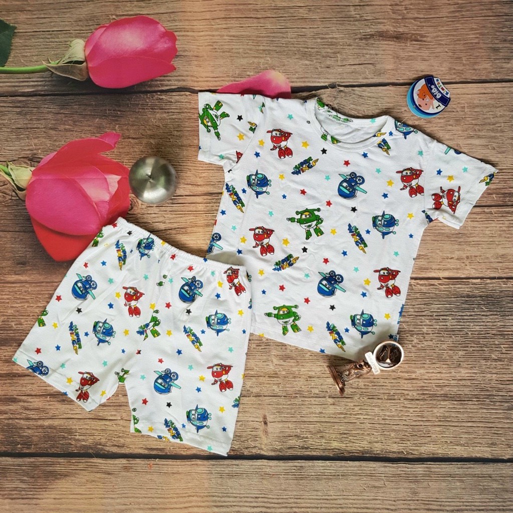 Bộ Thun Cotton Lụa Mặc Mát Cho Bé Trai 8-16KG