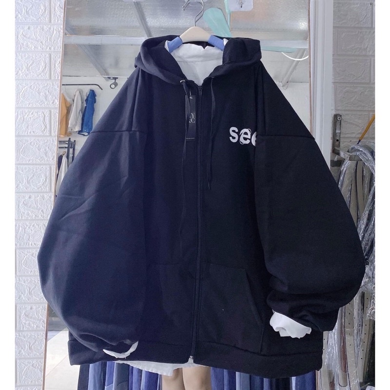 )Áo Khoác,Áo Hoodie Nữ SEE Form Rộng Chất Nỉ Khoá kéo kèm mũ☘️Unisex Basic Sweater | BigBuy360 - bigbuy360.vn