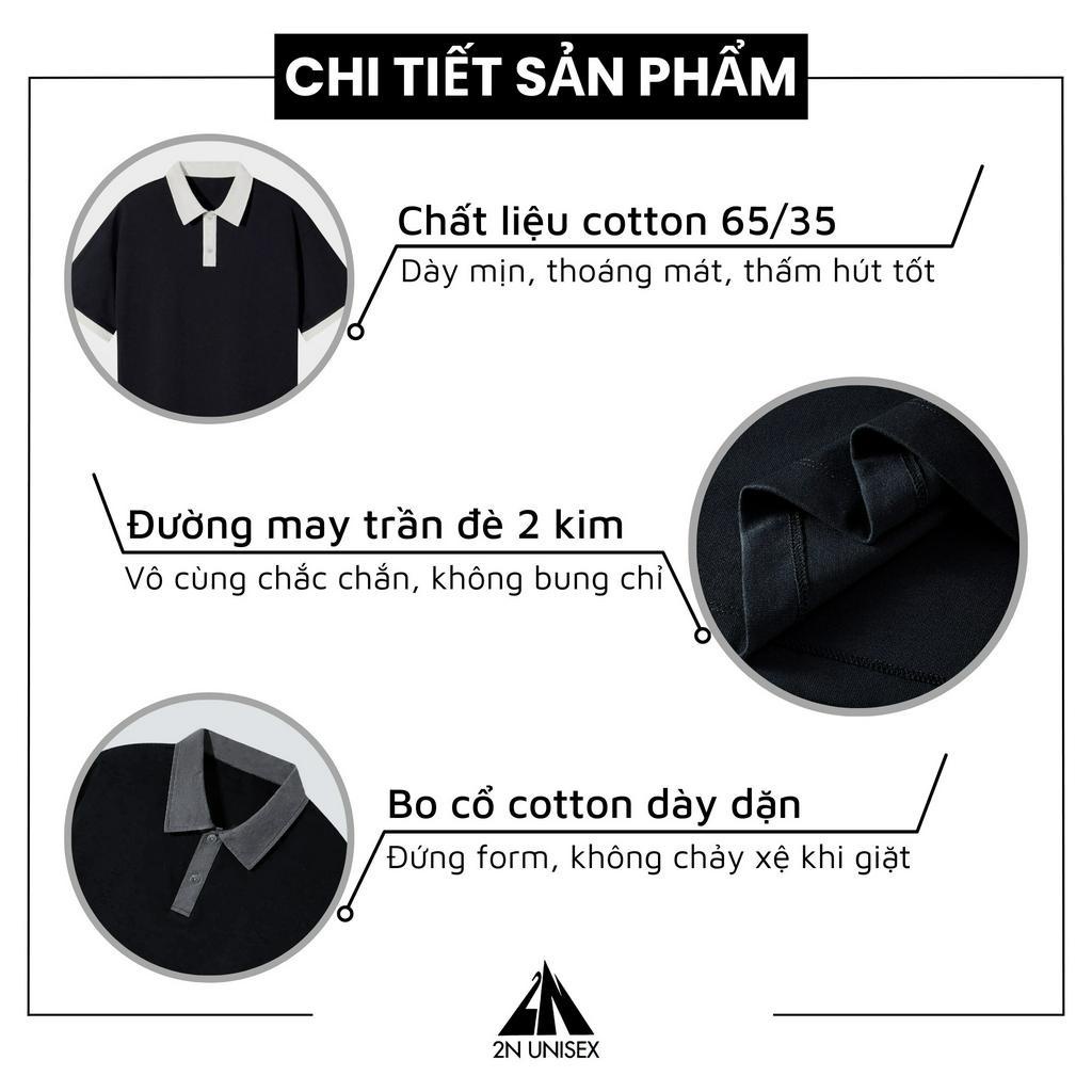 Áo polo nam nữ form rộng 2N Unisex thun cotton thêu 1968 màu đen/trắng/be
