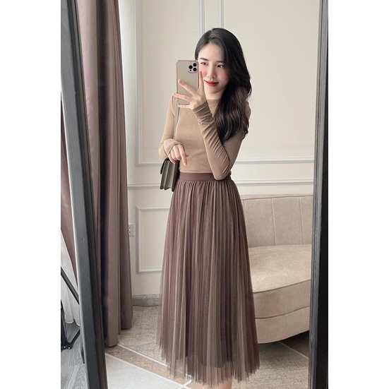 Chân váy voan dài xếp ly hàng QCL1