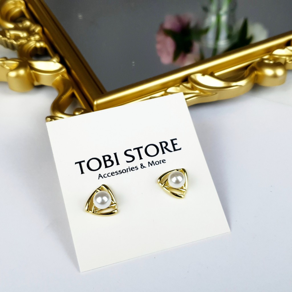 Bông tai nụ hình học gắn ngọc trai nhân tạo kiểu dáng đơn giản TB272 TOBI STORE