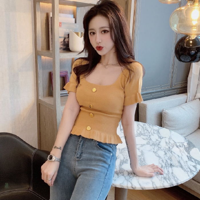 Áo Croptop Trễ Vai Phối Bèo Thời Trang Cho Nữ 2021