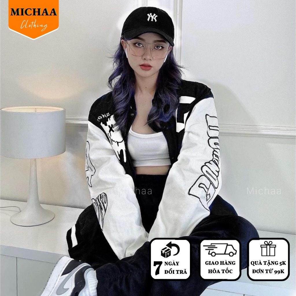 Áo Khoác Bomber Nhung Gân GONZ Nam Nữ Ulzzang Unisex 1 Lớp Kiểu Form Rộng - MICHAA
