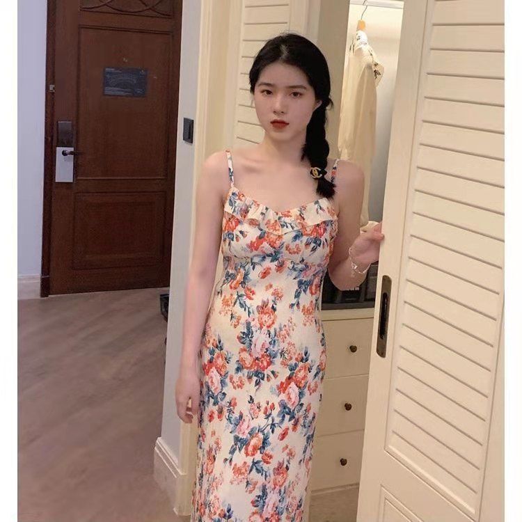 Đầm dài hai dây in họa tiết phong cách Hàn Quốc dành cho nữ