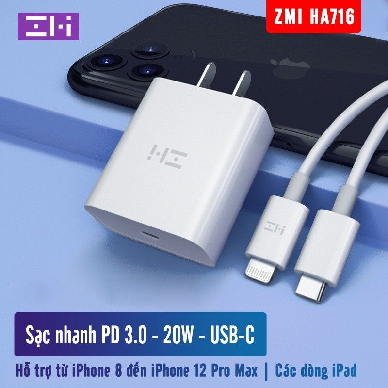 Củ sạc nhanh PD 20W ZMI HA716 - SẠC PD CHO iPhone 12/11/8,...