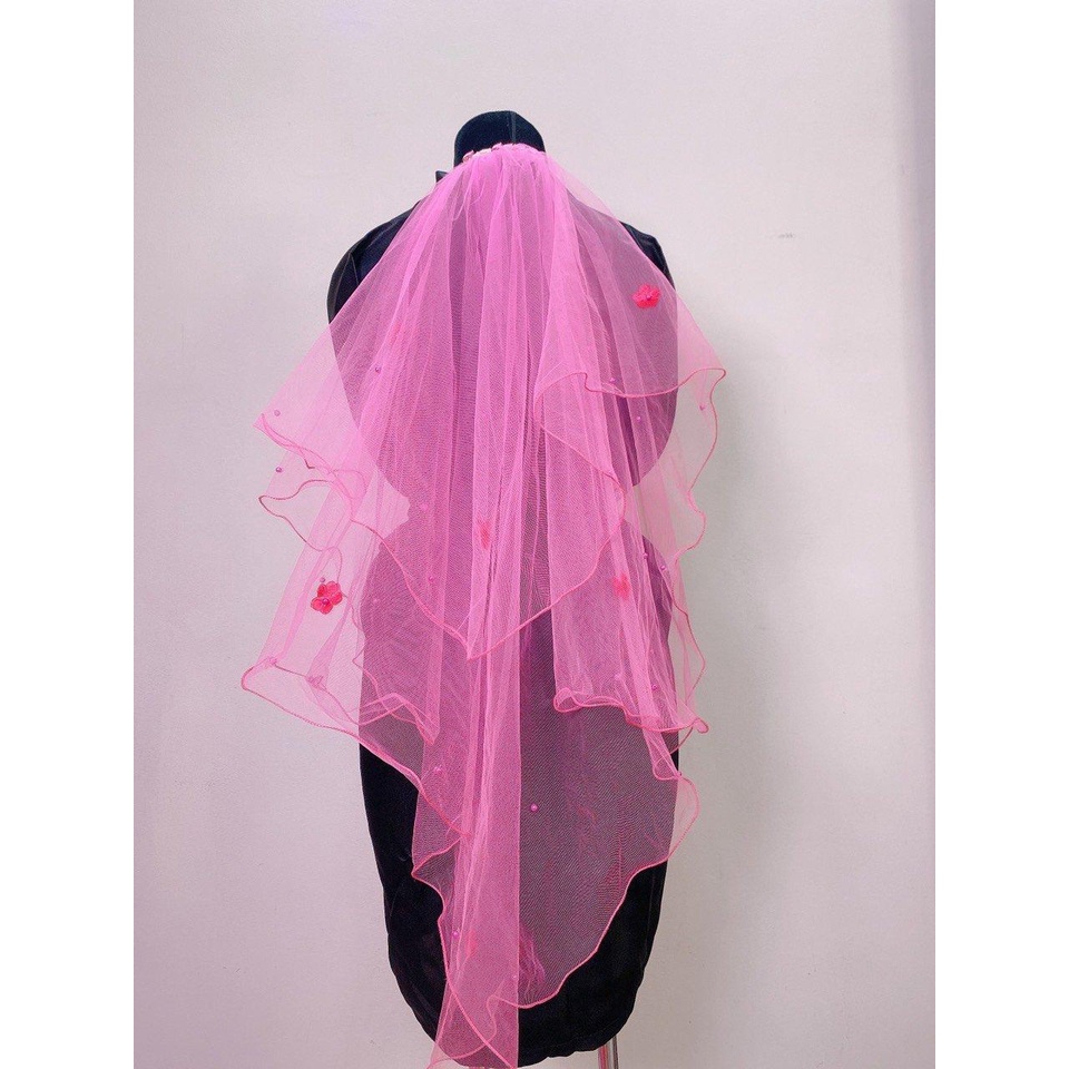 Voan cài tóc cô dâu màu Hồng ngắn ngang lưng phụ kiện cưới cô dâu 2022 Giangpkc  Phụ kiện cưới Giang