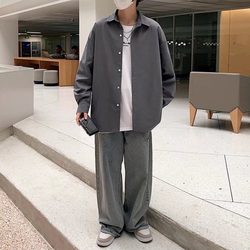 Áo khoác sơ mi nam tay dài màu trơn thời trang phong cách Hàn Quốc 5 màu tùy chọn