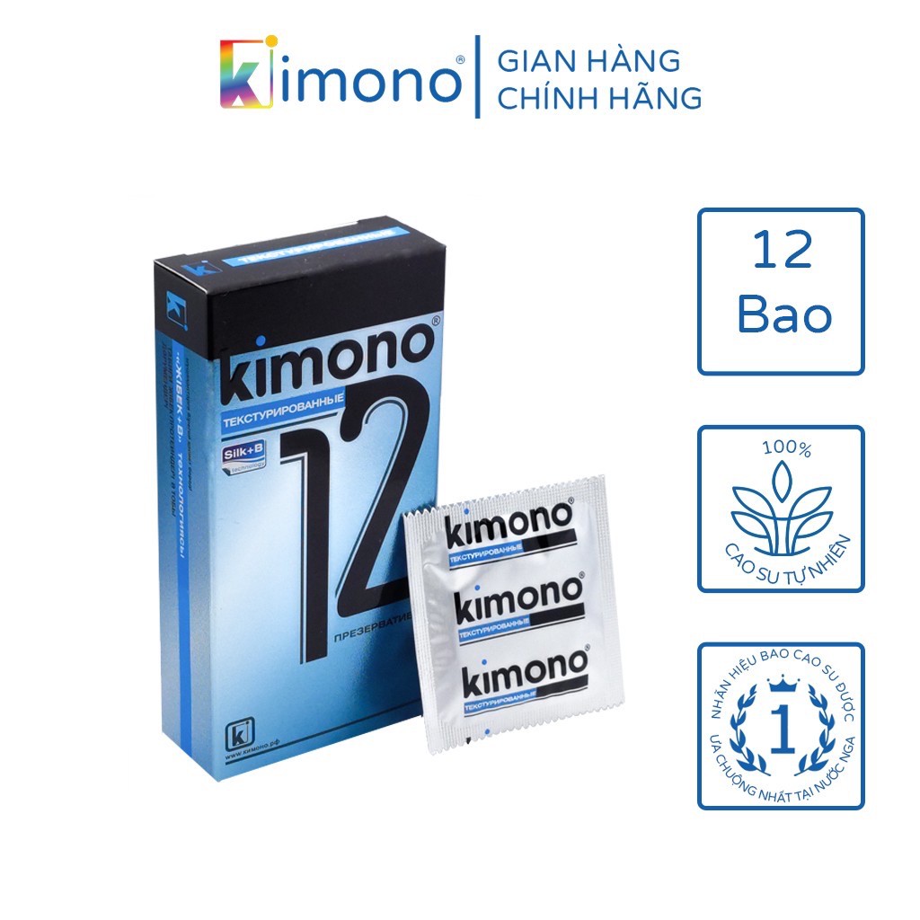 Bao Cao Su Kimono Blue Gân Gai, Siêu Mỏng, Xuất Xứ Nga (Hộp 12C, 3C)