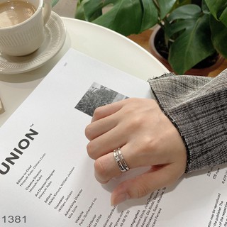 Nhẫn Bạc Nữ Eleanor Hình Học Viền Kép Dày Basic, Thời Trang