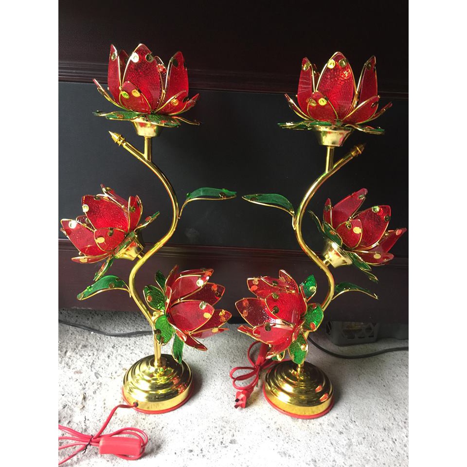 Combo 2 chiếc đèn thờ sen 3 bông cao 45cm