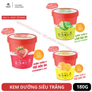 LOTION KEM TRẮNG DA chiết xuất trái cây HASI WHITENING YOGURT LOTION UV30 Nhật Bản Dâu, Cam, Nha Đam 180g