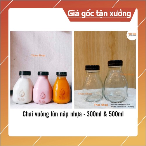 ❣️ Chai thủy tinh vuông lùn miệng rộng nắp nhựa 300ml 500ml ❣️