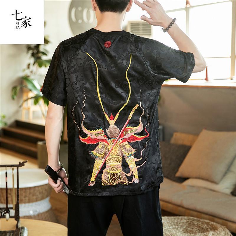 Áo Thun Thêu Hình Rồng Phong Cách Trung Hoa Cổ Điển Thời Trang Mùa Hè Cho Nam