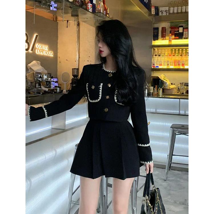 Bộ Áo Khoác + Chân Váy Ngắn Lưng Cao Màu Đen Thời Trang Mùa Thu 2022 Chất Lượng Cao Cho Nữ Xiaoxiang