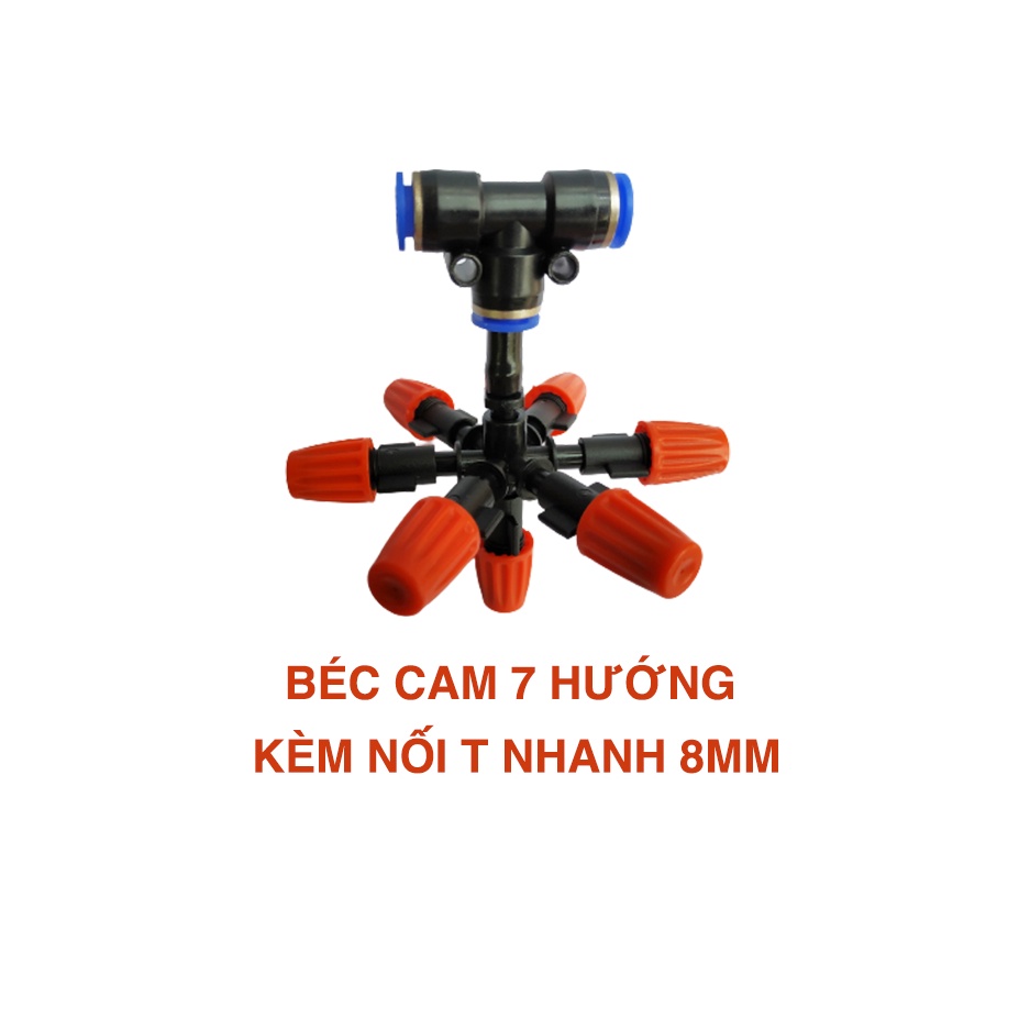 Béc phun sương cam 7 hướng kết nối nhiều chân tùy chọn phun sương tưới lan tưới cây đầu béc chỉnh được tia -MHL
