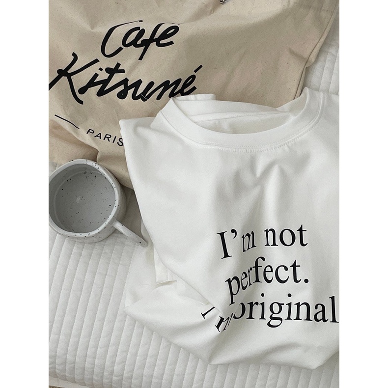 Áo thun tay lỡ phông unisex nam nữ màu nâu trắng freesize cotton khô  I'm Not Perfect