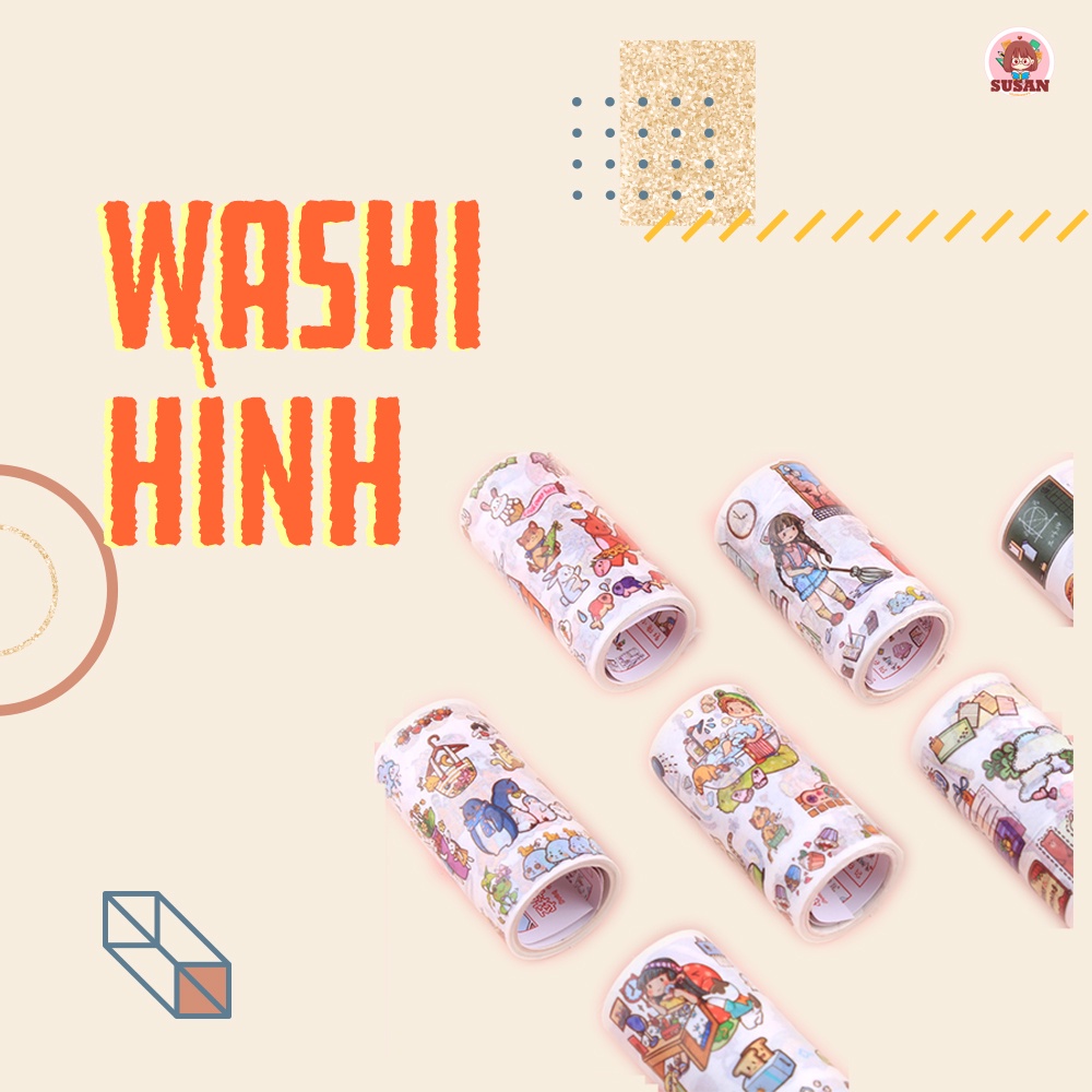 Washi tape bản to - Cuộn băng dán washi bản to trang trí sổ DIY
