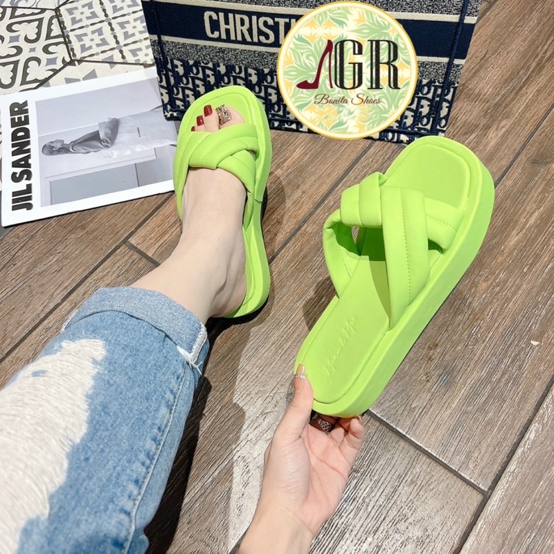 Dép xuồng quai xoắn phồng da mờ siêu xinh cao 2,5 cm ( lên 1 size)