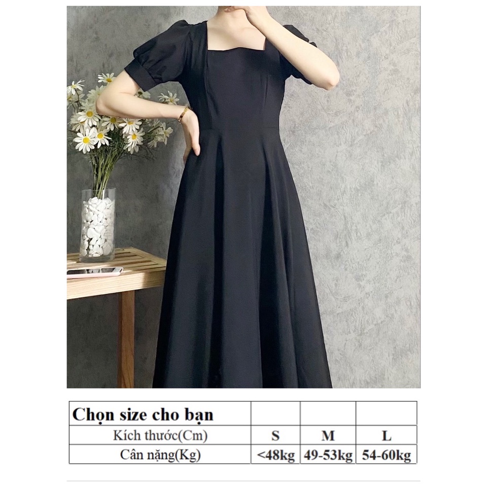 Đầm Nữ Tay Bồng Vintage - Váy Nữ Dáng Xòe Cổ Vuông Đáng Yêu kèm video ảnh thật, Vaycovuongcoc125
