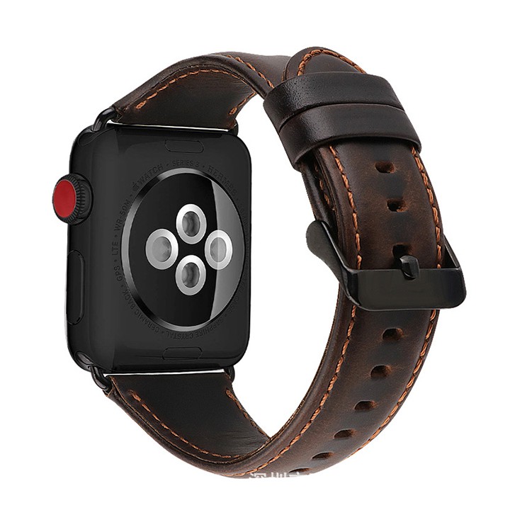 Dây da đồng hồ apple watch Size 38mm, 40mm, 42mm, 44mm, da bò thật mềm đẹp thời trang - D2011