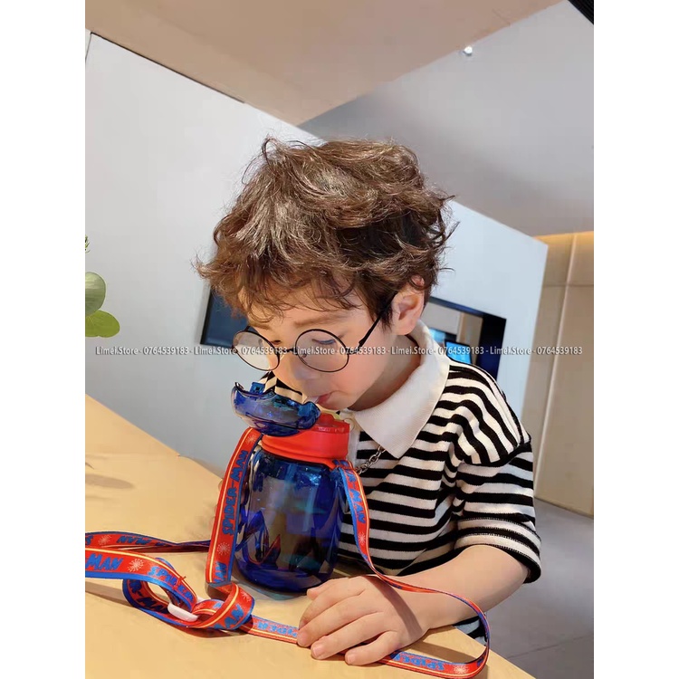 Bình nước ống hút kèm dây đeo cao cấp Disney Minnie Spiderman 480ml cho trẻ em 2145