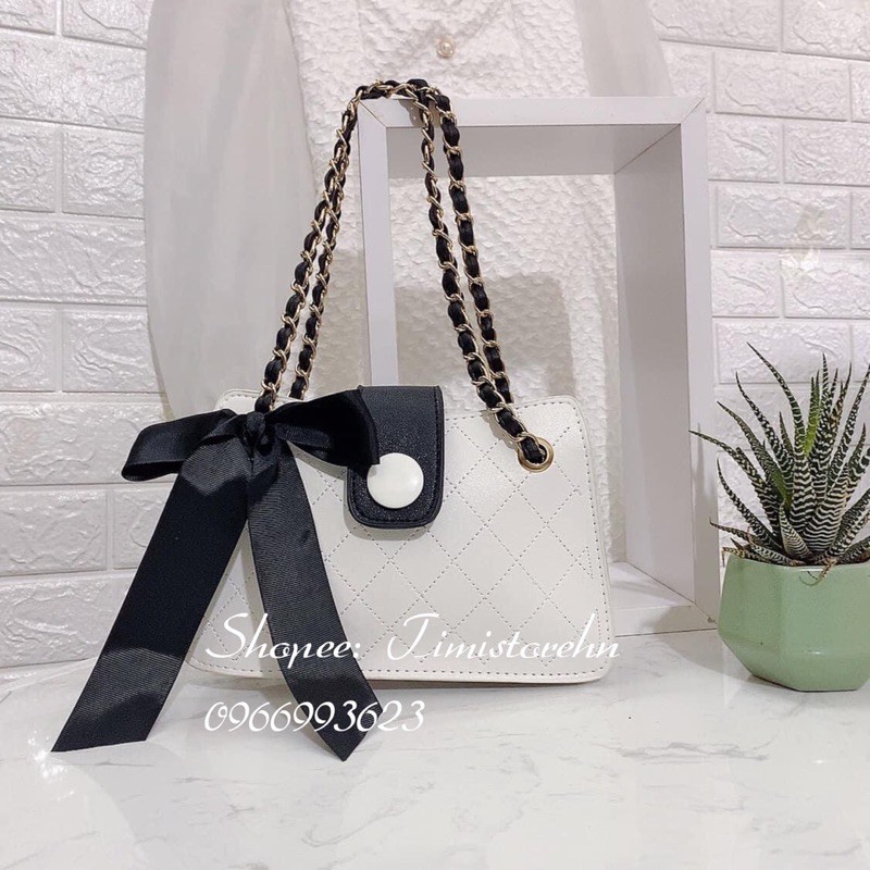 TÚI ĐEO CHÉO NỮ, KẸP NÁCH PHỐI NƠ DA SẦN ĐEO 2 KIỂU (CHÉO VÀ KẸP NÁCH)