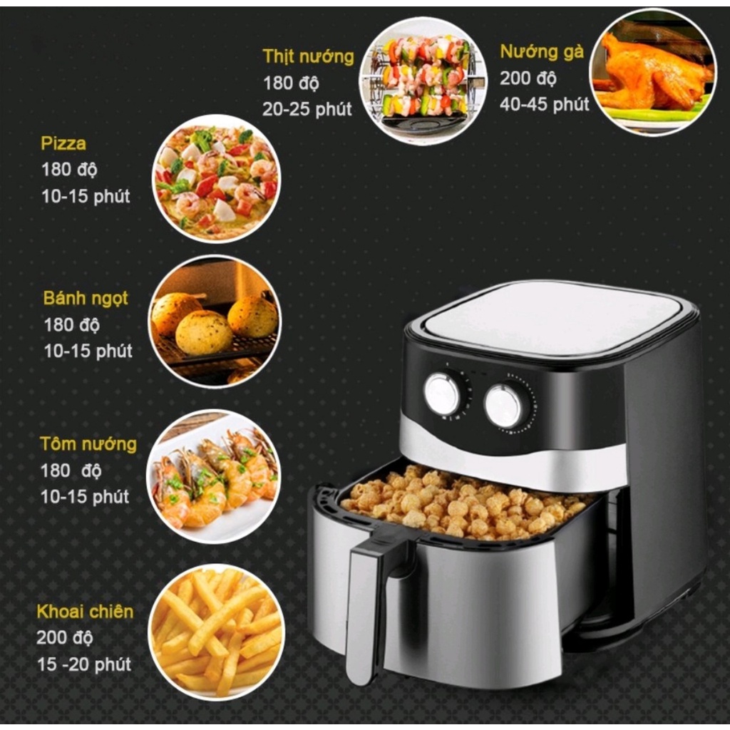 [ Tặng 100 giấy thấm dầu ] Nồi chiên không dầu NineShield cơ 10.5L, công nghệ đốt nóng chân không, nấu nhanh