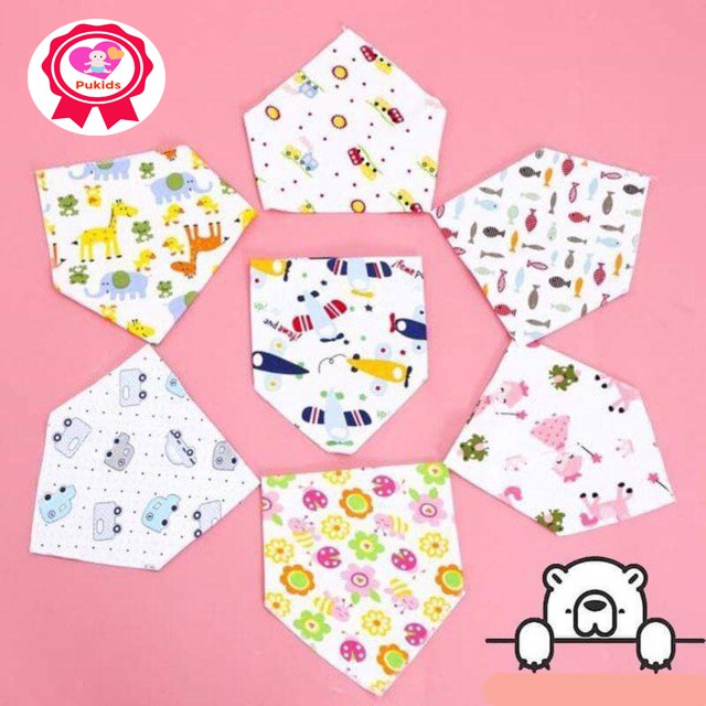 Khăn Yếm Tam Giác Có Khuy Bấm Cho Bé 2 Lớp, 100% cotton _ PK3