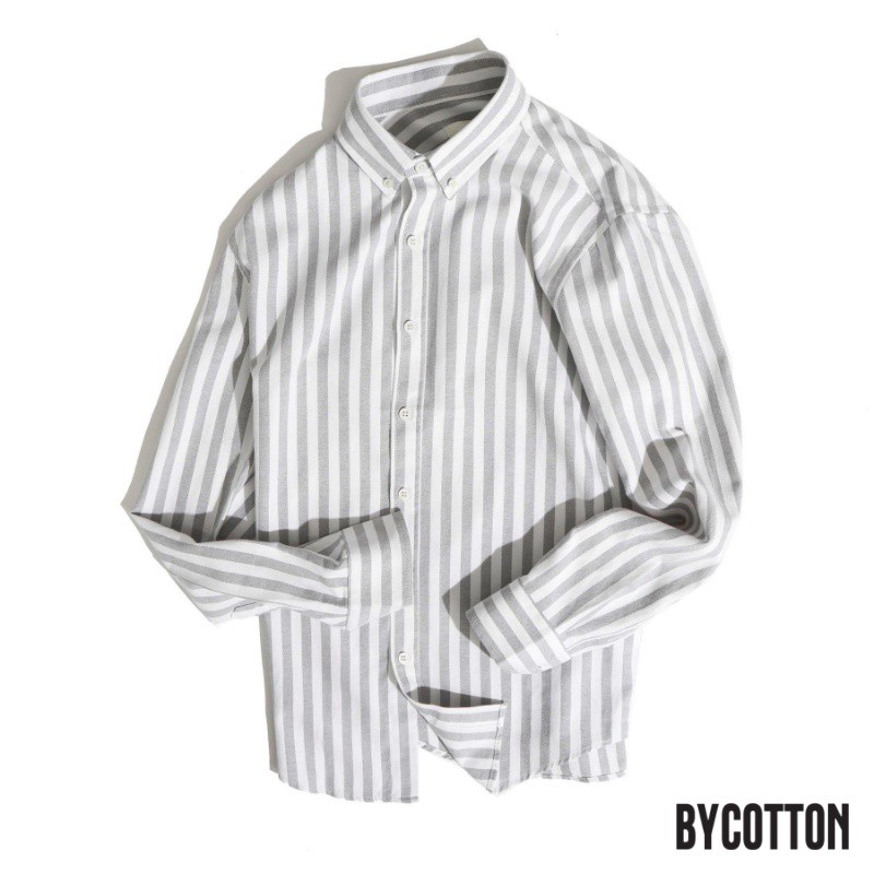 Áo Sơ Mi Dài Tay Phối Sọc BYCOTTON Stripes Grey Oxford Shirt