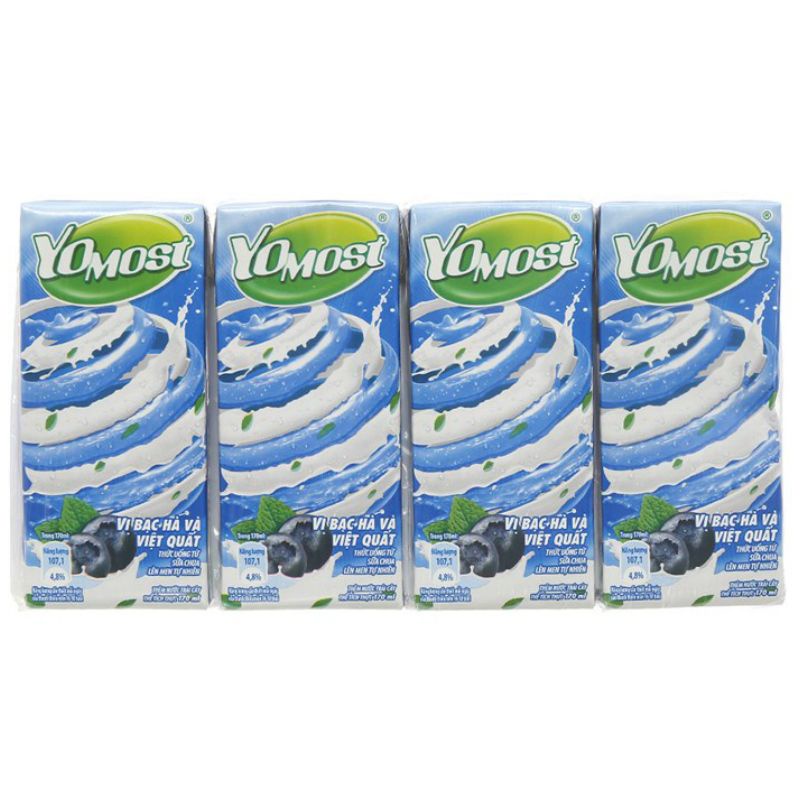 Lốc 4 hộp sữa chua uống hương dâu Yomost 170ml (hương dâu, cam, việt quất)