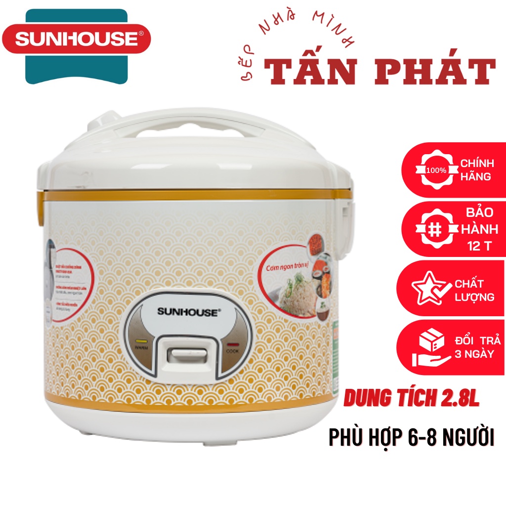 NỒI CƠM ĐIỆN 2.8L SUNHOUSE SH830 và 3.8L SHD8307, CÓ CHỐNG DÍNH BẢO HÀNH CHÍNH HÃNG 12 THÁNG