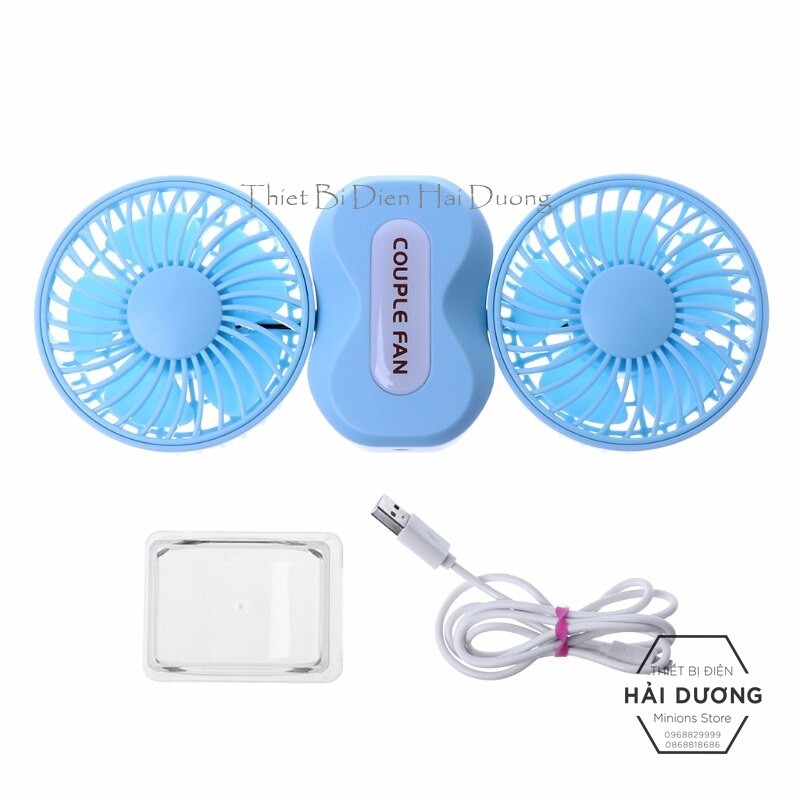 Quạt cầm tay mini Couple Fan sạc tích điện 3 cấp độ gió TN133 - kèm chân để bàn - Siêu mát - 2 Lồng quạt ( Có Video)