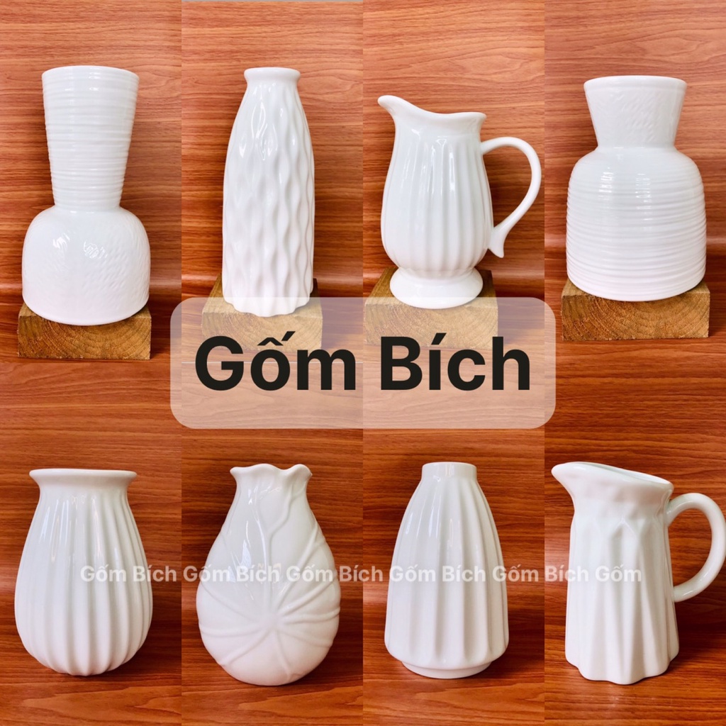 Bình Hoa Lọ Hoa Nhiều Mẫu Men Trắng Hàng Khử Đẹp Gốm Sứ Bát Tràng - Gốm Bích