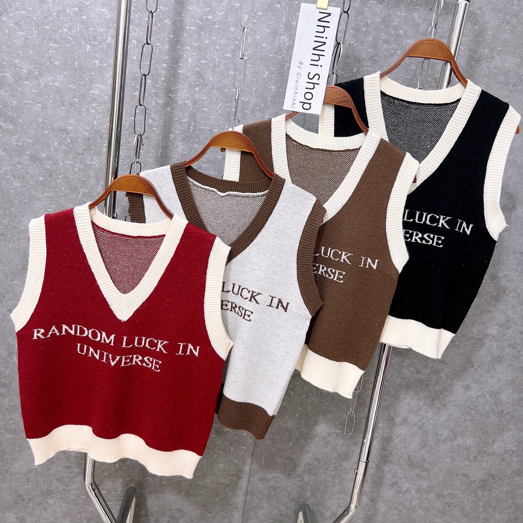 Xả hàng - Áo len gile form rộng chữ phong cách Hàn Quốc cổ tim AL1588 - NhiNhi Shop
