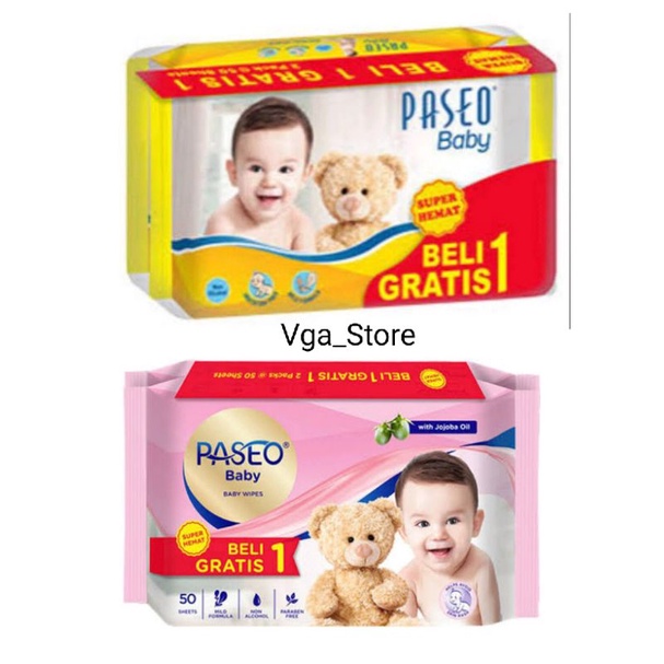 Bộ 50 tờ khăn giấy ướt cho bé mua 1 tặng 1 / Paseo baby wipes 50 tờ