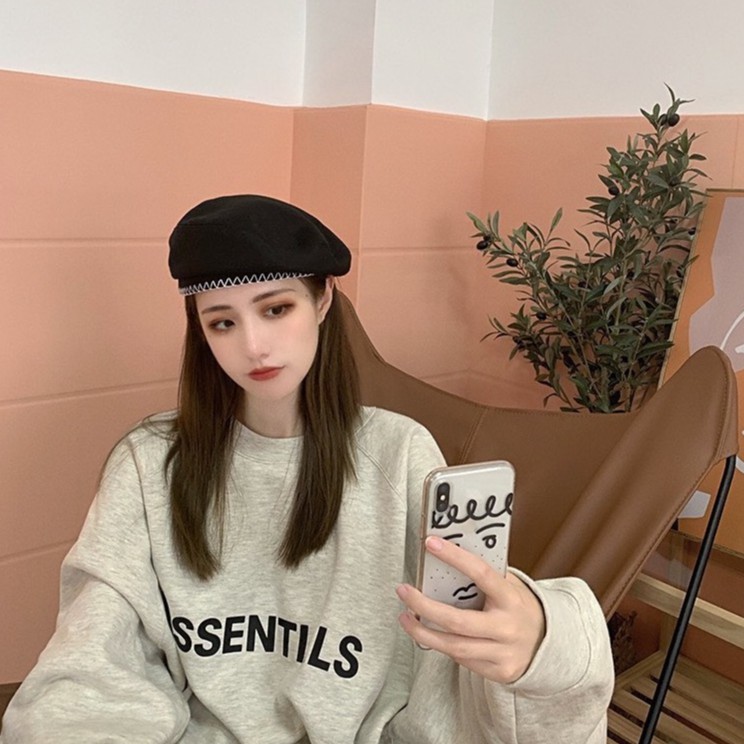 Nón beret viền bo chỉ độc đáo phong cách Retro