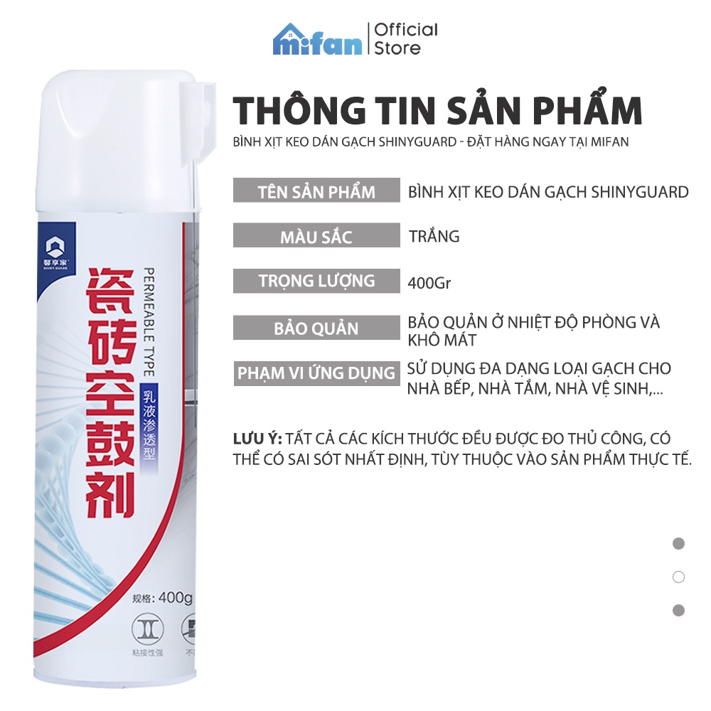 Bình Xịt Keo Dán Gạch Men Shiny Guard Cao Cấp 400g - Dính Siêu Chắc, Chịu Tải 80kg - Dán Gạch Tường, Sàn - MIFAN