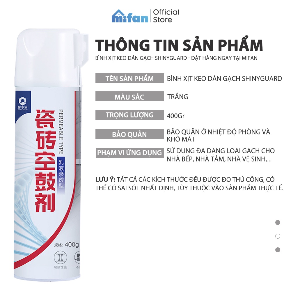 Bình Xịt Keo Dán Gạch Men Shiny Guard Cao Cấp 400g - Dính Siêu Chắc, Chịu Tải 80kg - Dán Gạch Tường, Sàn - MIFAN