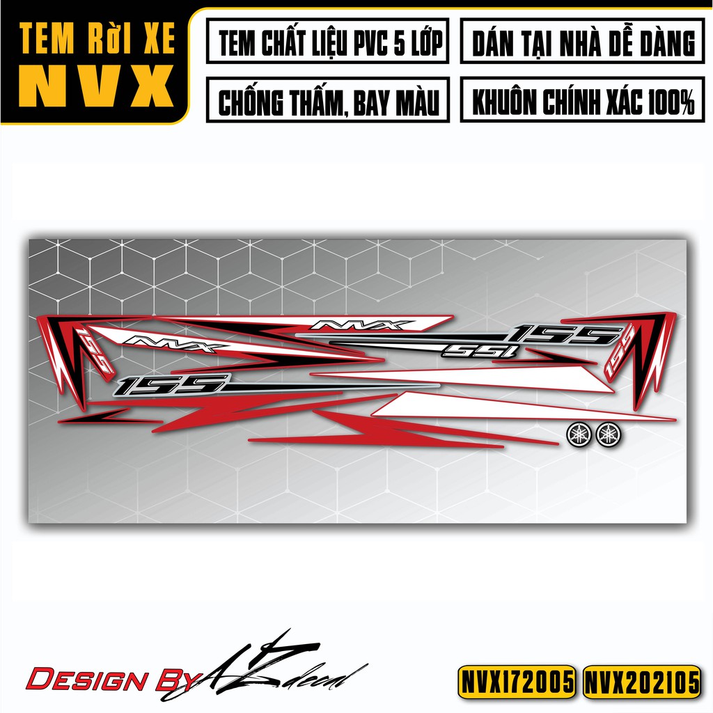 Tem Xe Yamaha NVX 2017 - 2021 | NVX05 | Decal NVX V1 &amp; V2 Chống Nước, Bền Màu, Dán Xe Màu Đỏ, Đen, Xanh, Trắng