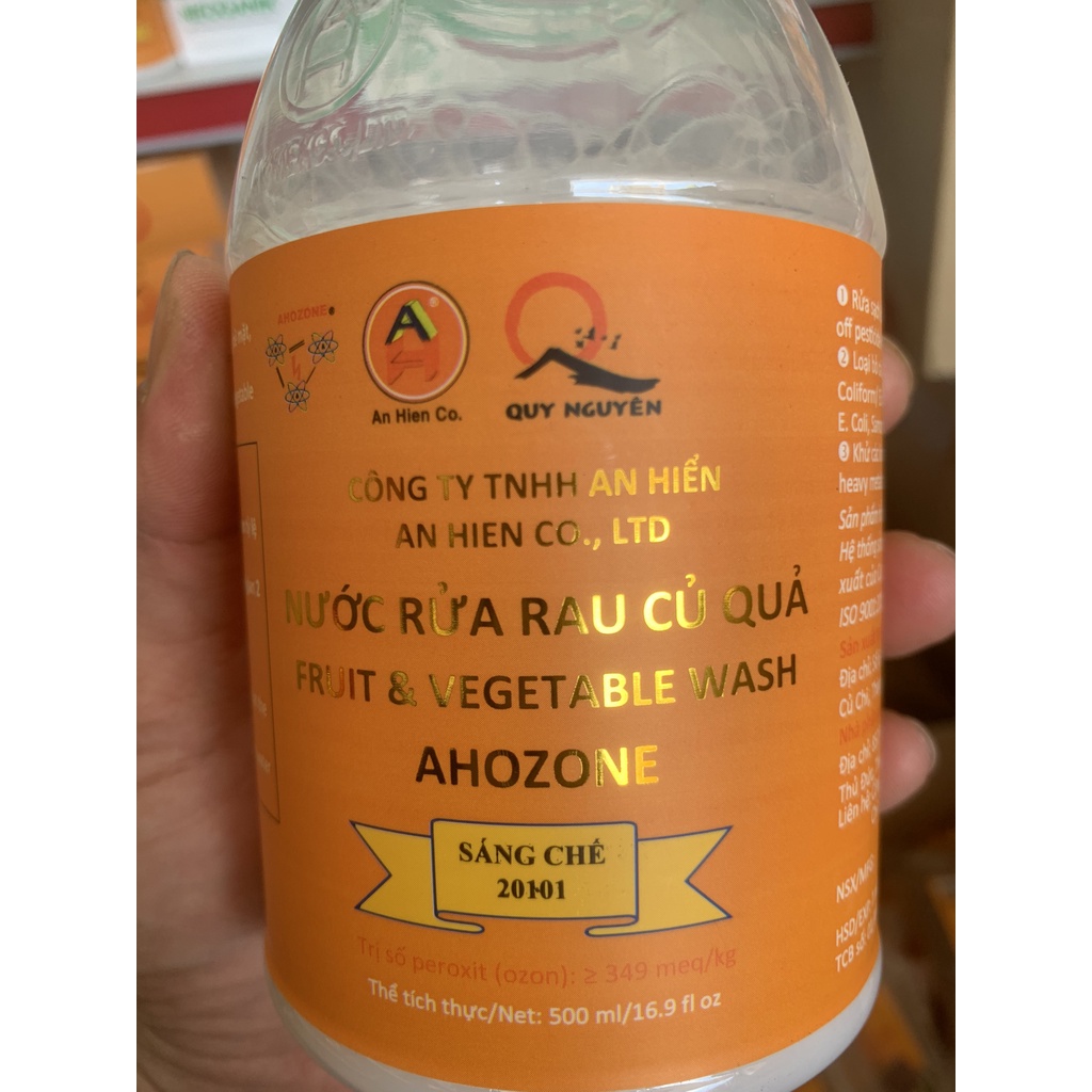 Nước Rửa Rau Củ Quả Thực Phẩm AHOZONE chai 500ml- [Quy Nguyên phân phối độc quyền]