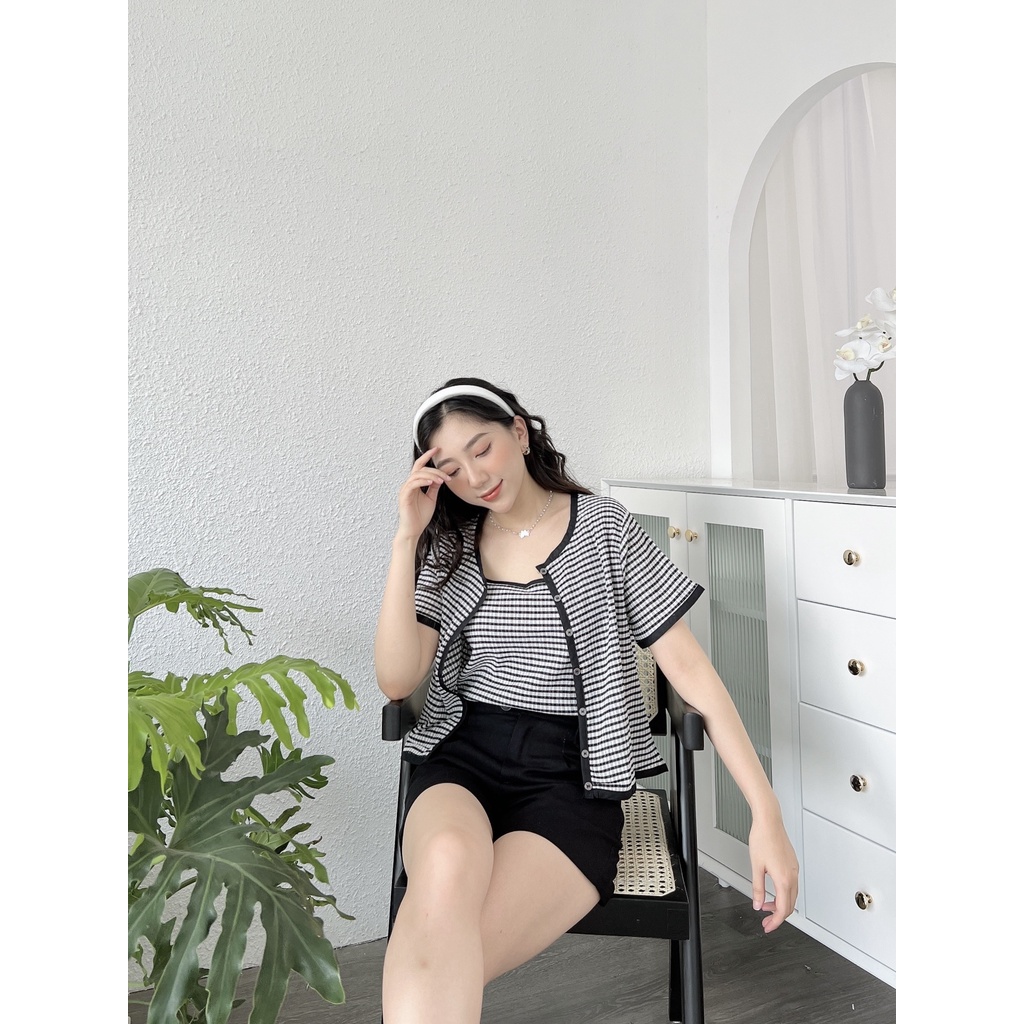 SET ÁO DÂY VÀ ÁO CỘC TAY KẺ 2 MÀU