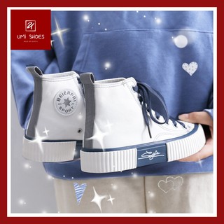 [MỚI] Giày cao cổ nữ vải mềm đế bằng 2cm chữ kí đơn giản màu đen/trắng dễ phối đồ đẹp bền đế kếp êm đi học đi chạy đi bộ