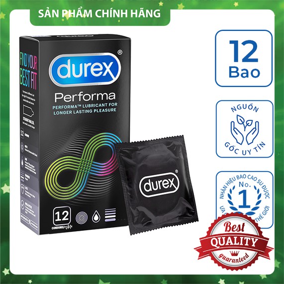 [CHÍNH HÃNG] Bao cao su Durex Performa siêu mỏng, kéo dài thời gian, có gel bôi trơn - hộp 12 chiếc