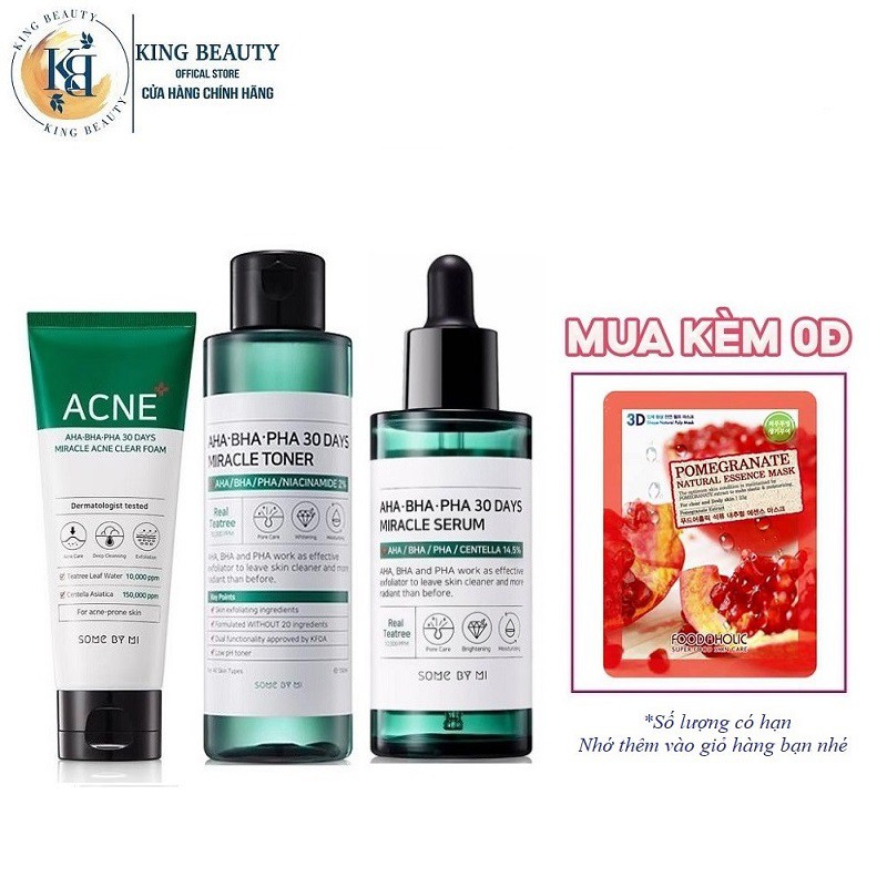 Combo Giảm Mụn, Làm Sạch Sâu Some By Mi AHA-BHA-PHA 30 Days Miracle (Sữa rửa mặt 100ml, Toner 150ml, Serum 50ml)