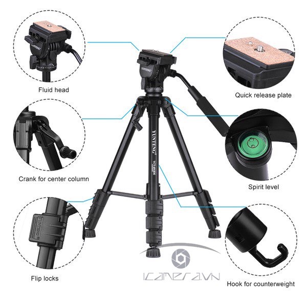 CHÂN TRIPOD MÁY ẢNH YUNTENG VCT-691 giá rẻ cho máy ảnh và phù hợp với tất cả các dòng máy