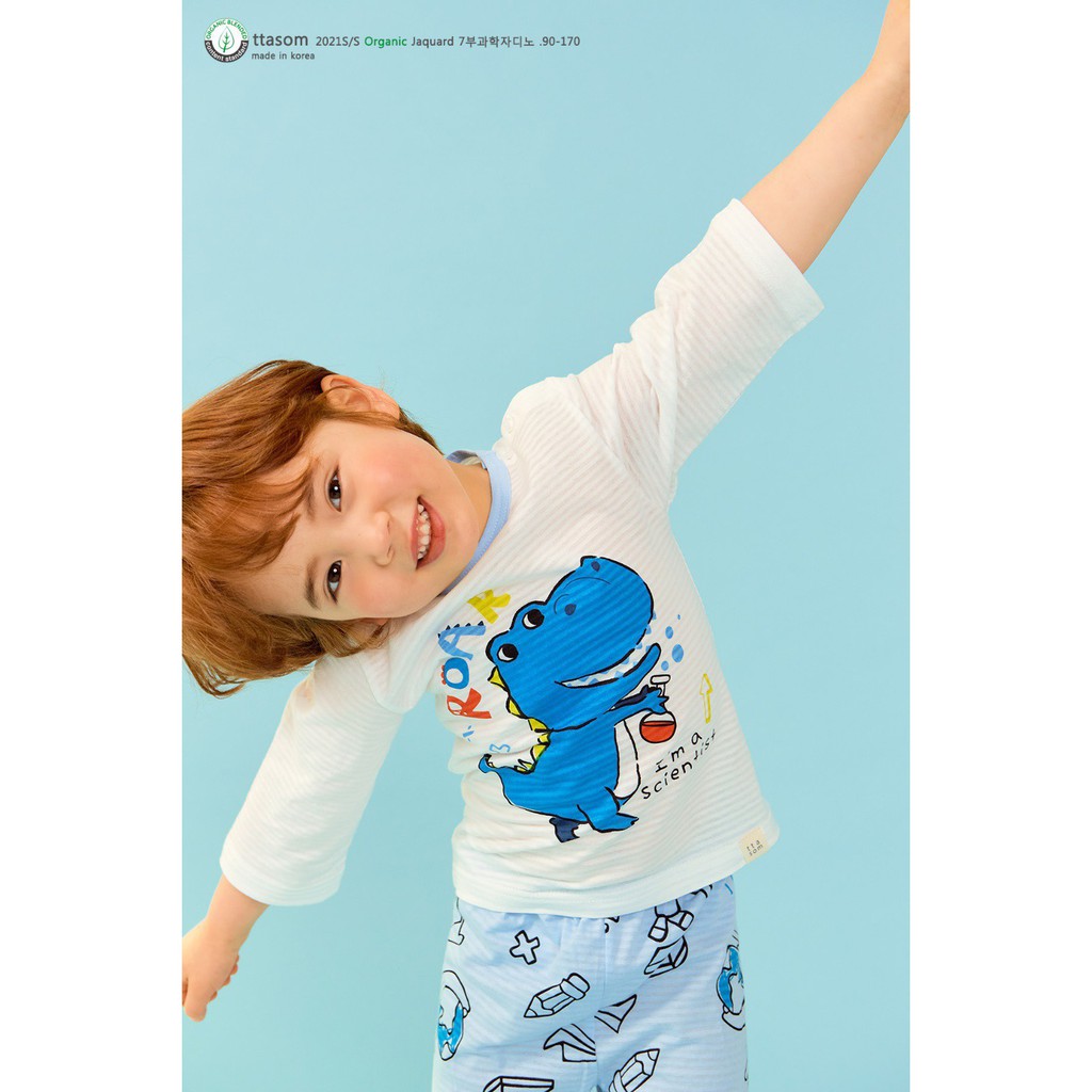 BỘ LỬNG CAO CẤP BÉ TRAI CỦA HÃNG TTASOM, CHẤT COTTON GIẤY ORGANIC, KHỦNG LONG XANH