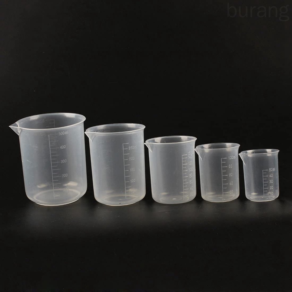 Set 5 cốc đo lường dung dịch bằng nhựa an toàn tiện dụng cho phòng thí nghiệm