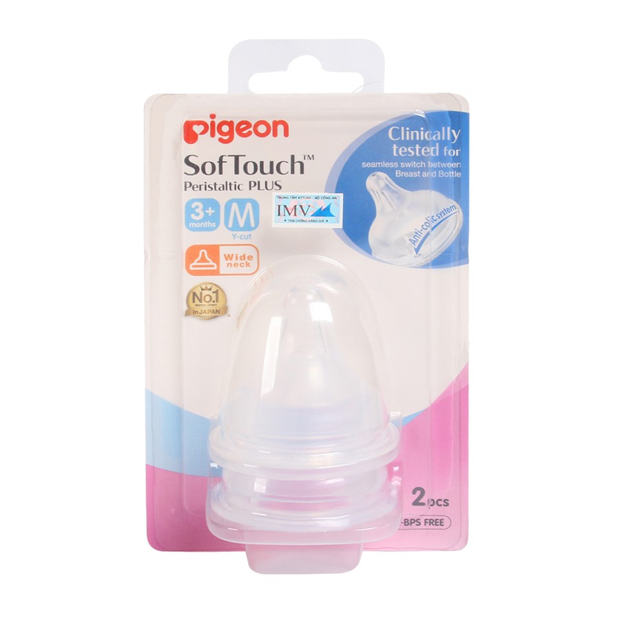 Vỉ 2 chiếc núm ty Pigeon SoftTouch siêu mềm cổ rộng