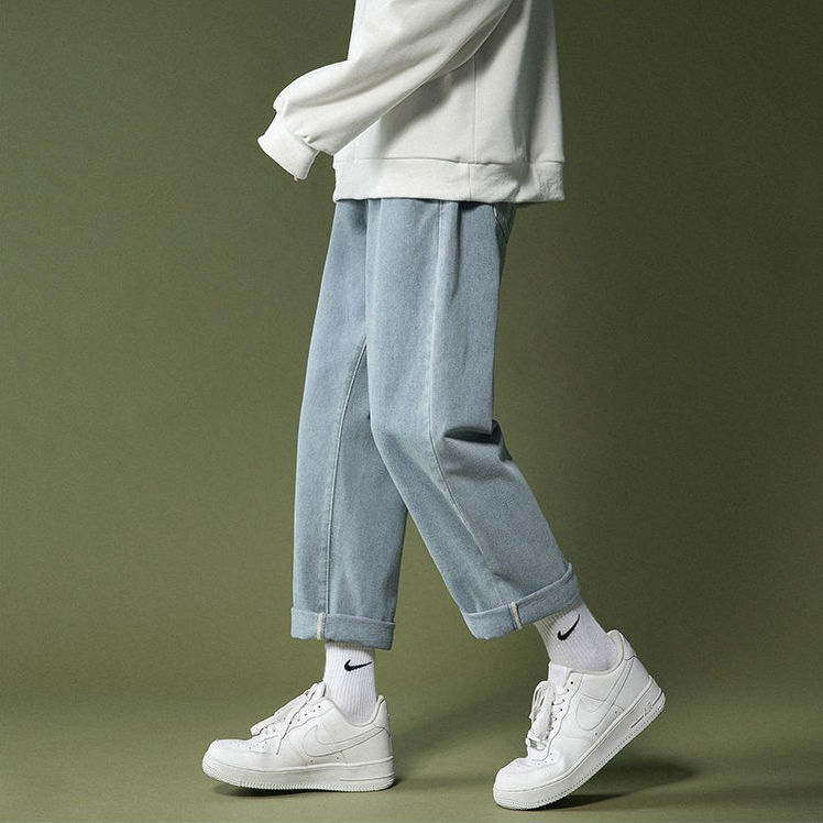 Men jeans Wide Leg denim pant Loose Straight Baggy men's jeans Streetwear Hip Hop casual Skateboard pants S-5XL Neutral trousers Spring pants for male students, Korean fashion, Capri Jeans, men's loose straight leg, men's pants for spring and Autumn